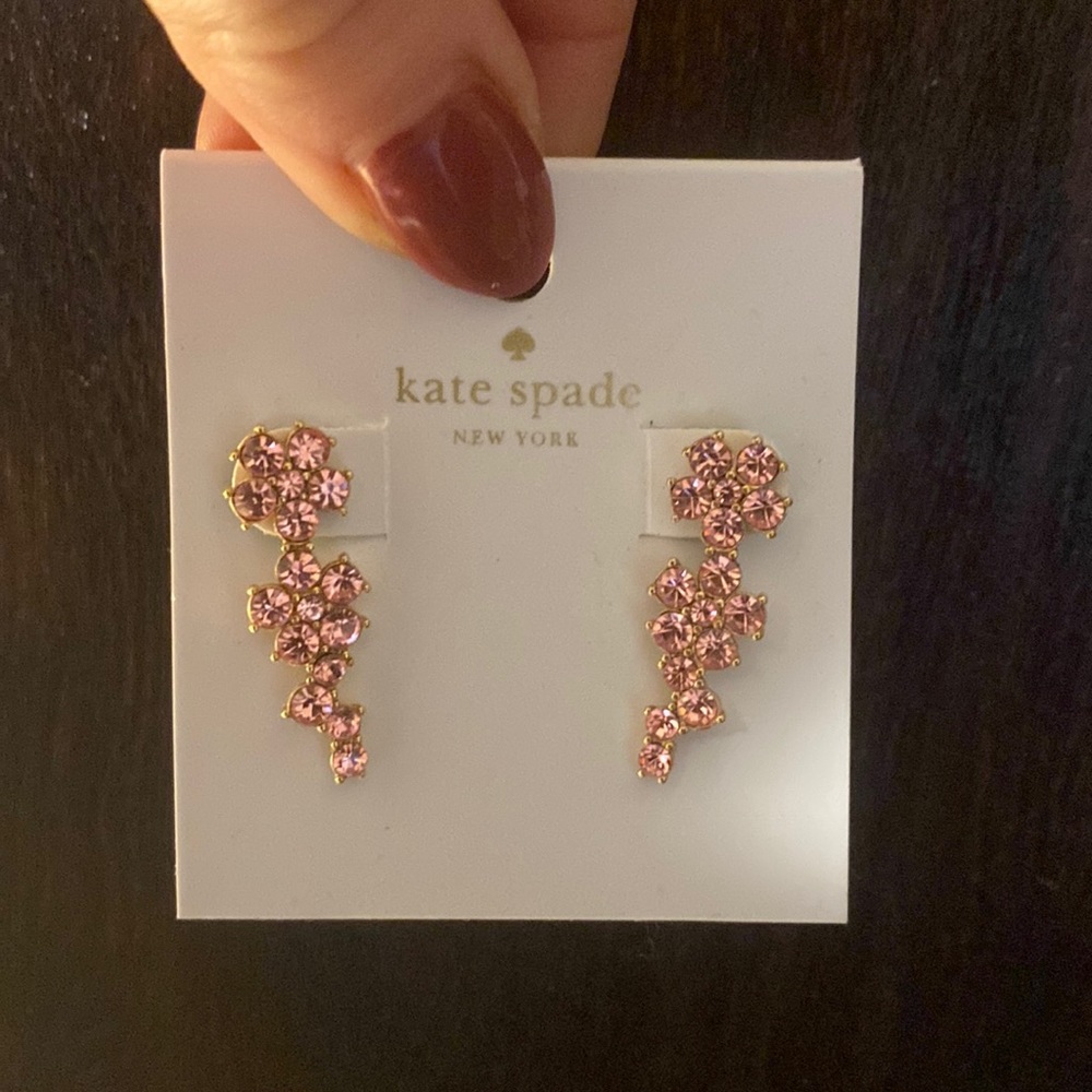 Key Spade Pink and Gold Floral Crawler Earrings